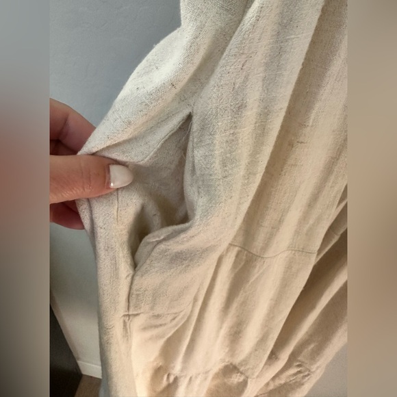 Lucky Brand Cream Linen Blend Button Front Midi Dress Size M Pockets Tie Waist - Picture 5 of 9